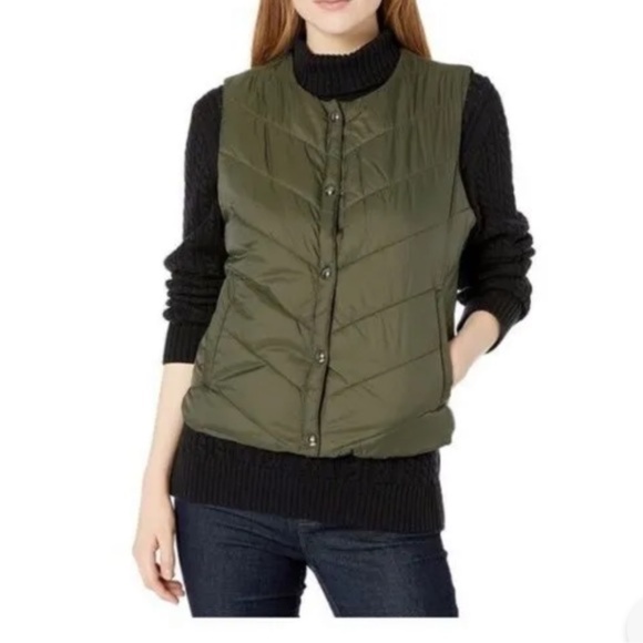 Sam Edelman Lightweight Puffer Vest Olive Green Cabincore Women’s Medium - Picture 11 of 11